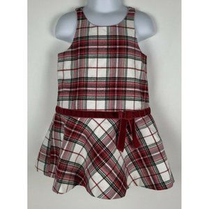 Janie And Jack Girls Red Plaid Hoilday Bow Jumper Dress 18-24 Months 18 24 M